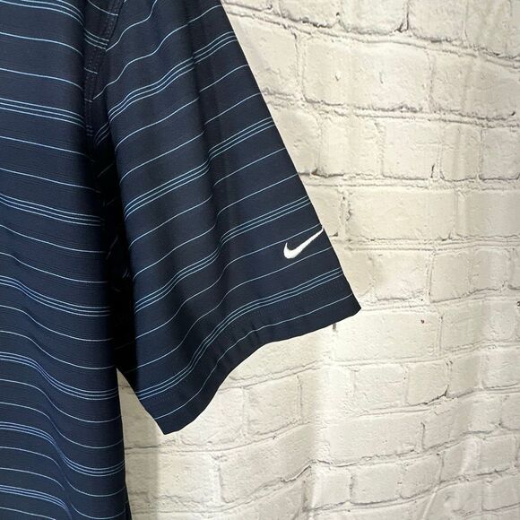 Nike Golf Polo shirt Mens Medium Blue Striped Pinehurst Golf Logo FitDry - Picture 4 of 10